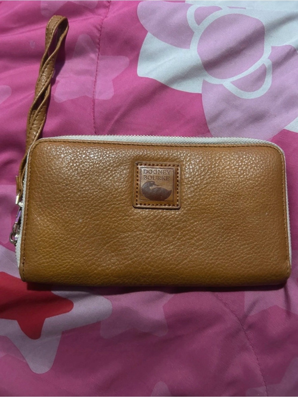 Dooney & Bourke Brown Leather Zip-Around Wristlet Wallet